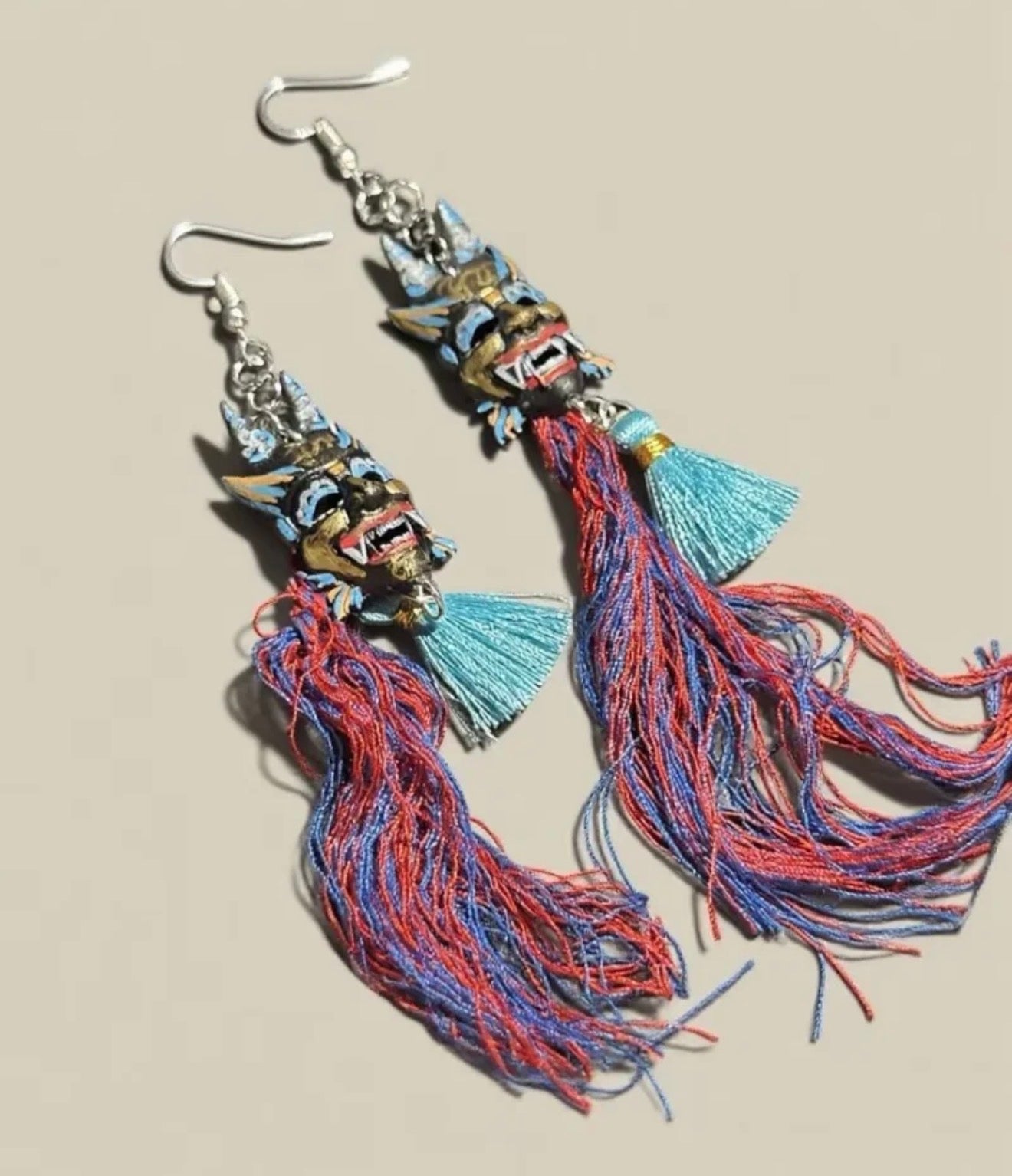 Imperial Lion Mask Tassel Earrings | Ancient China Jewelry