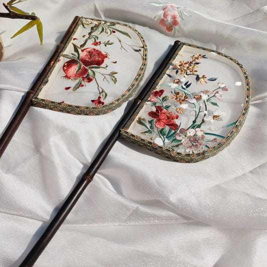 Blooms Warring States hand fan - traditional Chinese hanfu accessory — side profile