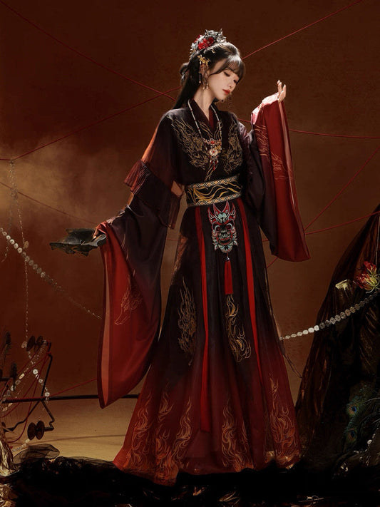 Burning Skies | Wei Jin Dynasty Nuo Opera Inspired Embroidered Hanfu