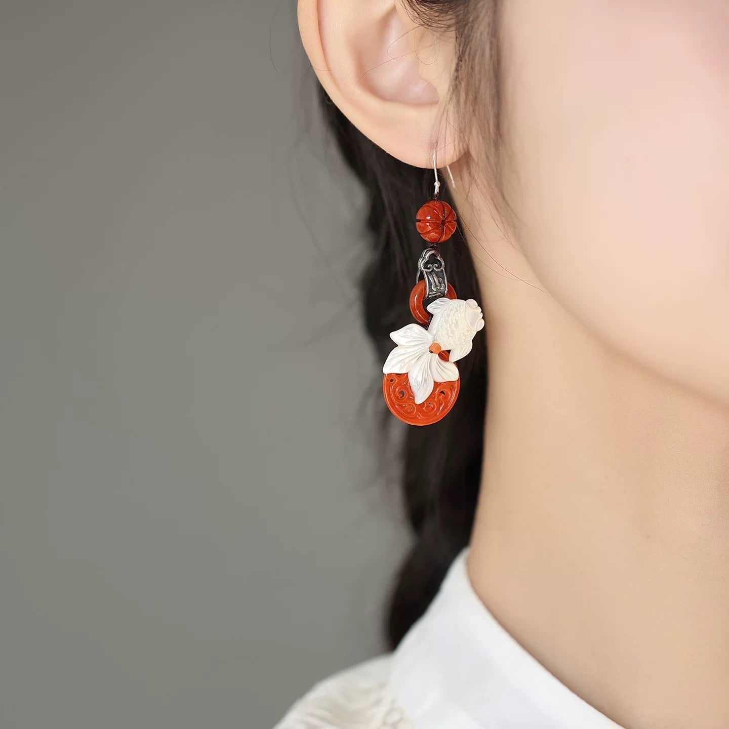 Red Jade Koi Tassel Earrings | Ancient China Jewelry