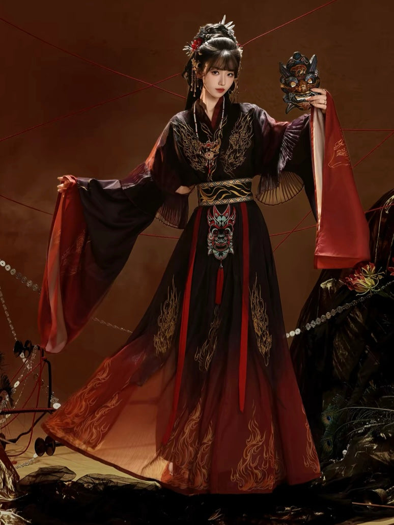 Burning Skies | Wei Jin Dynasty Nuo Opera Inspired Embroidered Hanfu