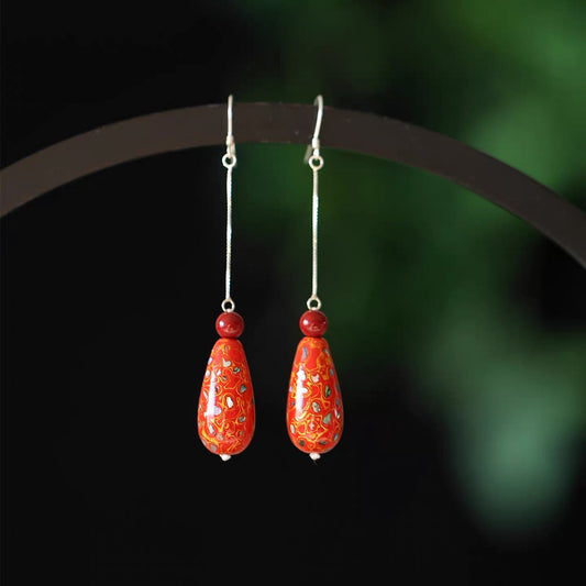Vermilion Lacquer Drop Earrings | Ancient China Jewelry