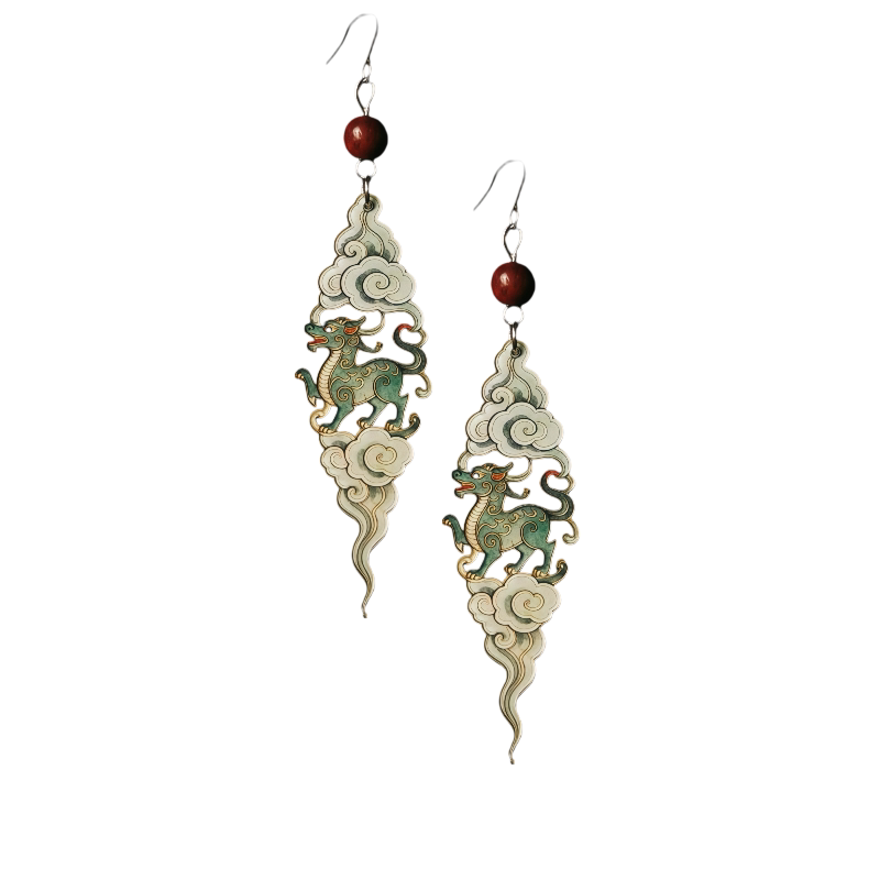Auspicious Clouds Mythical Creature Earrings | Hanfu Jewelry