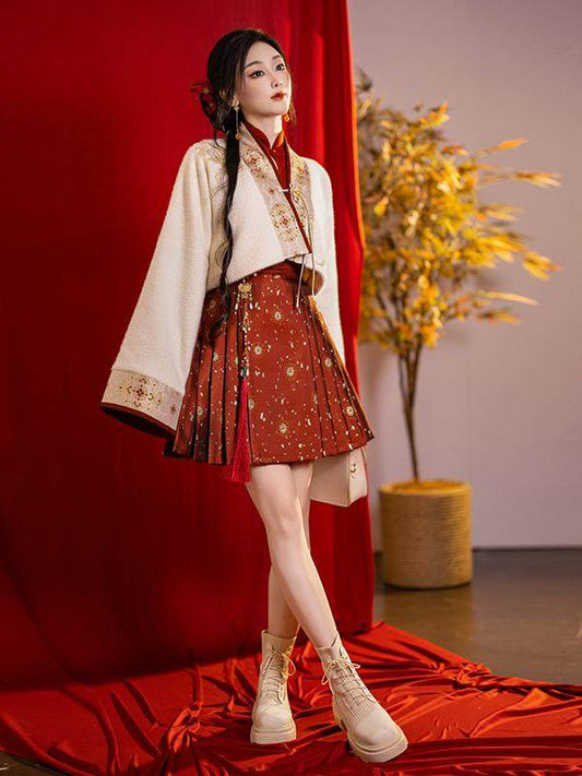 Festive Hanfu Crop Jacket for Engagement, Tea Ceremony or Chinese New Year - Niannian 年年 (Preorder)