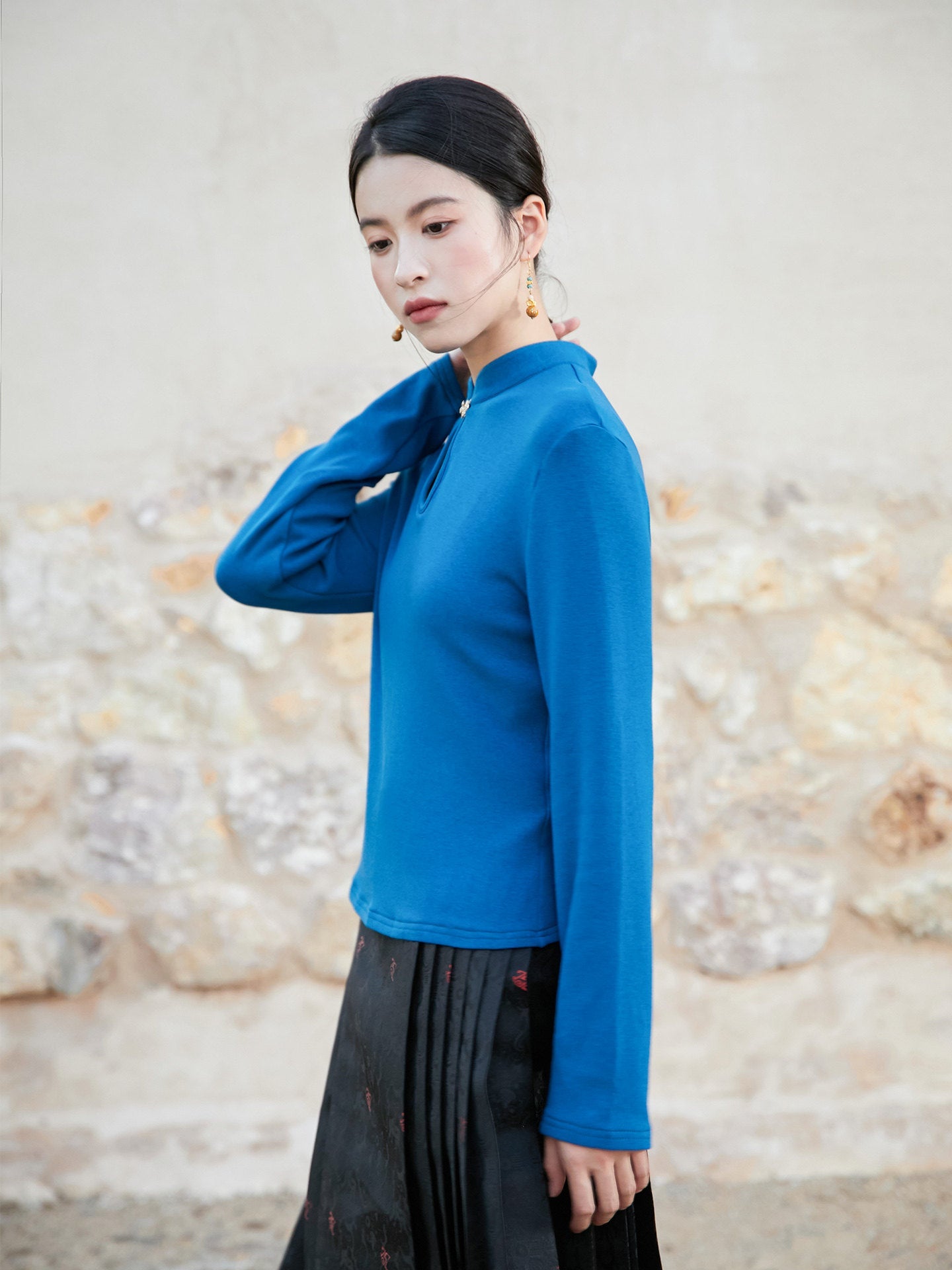 New Chinese Style Knitted Top in Blue - Wind Bamboo
