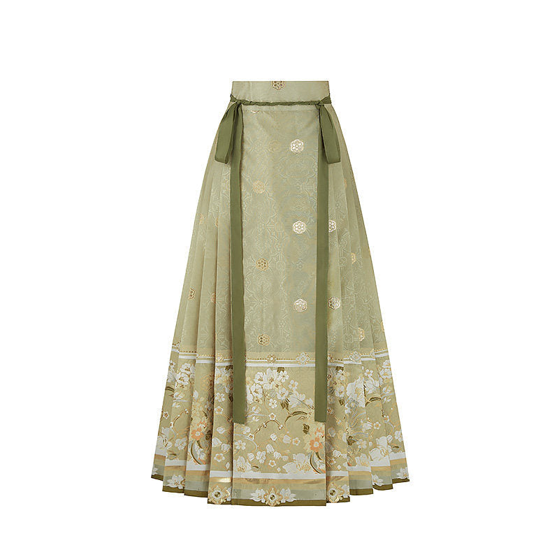 Ming Dynasty Hanfu Outfit Round Collar Top & Mamian Skirt | Fragrance in Hand 暗香执扇