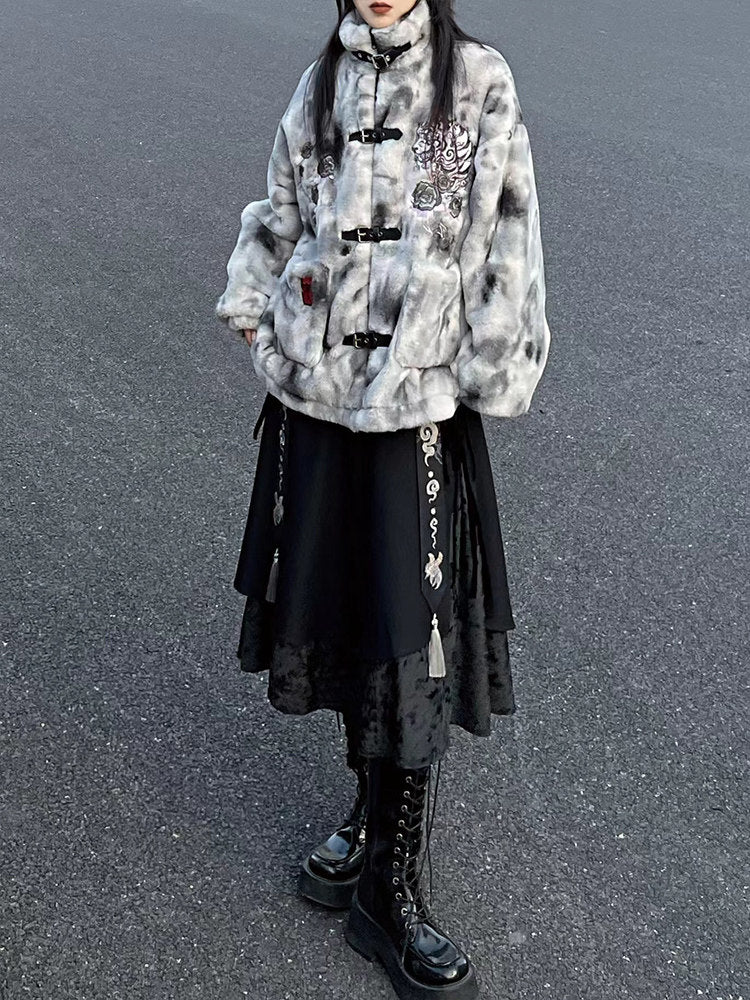New Chinese Style Faux Rabbit Plush Fur Jacket - Yinhu 寅虎