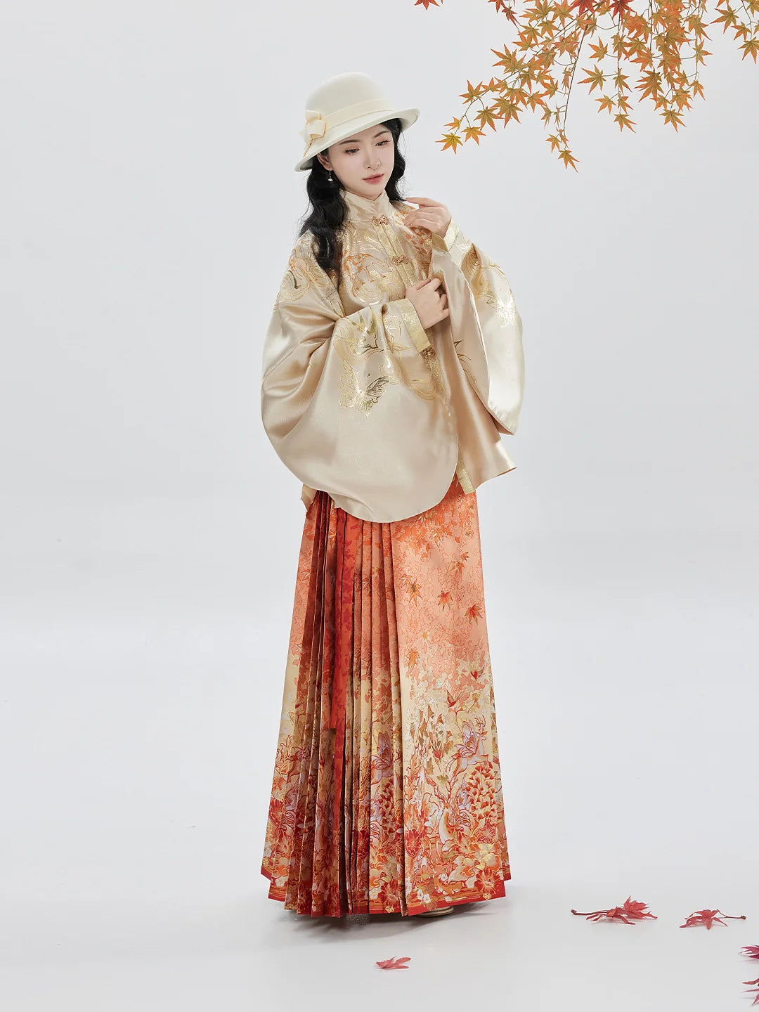 Ming Dynasty Pipa Sleeve Top & Mamian Skirt Hanfu Set | Brewing Golden Autumn 酿金秋