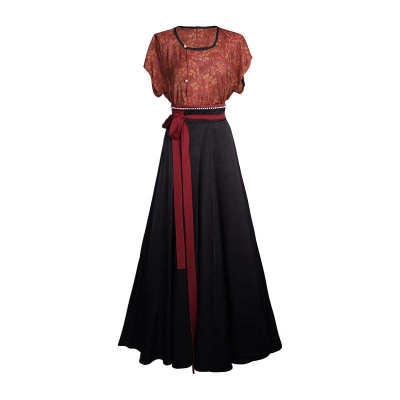 Tang Dynasty Modern Hanfu Beizi and Wrap Skirt - Drunken Flowers 醉花阴 (Preorder)