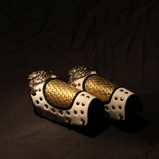 Dragonfire Prophecy hanfu wrist guards — embroidery detail view