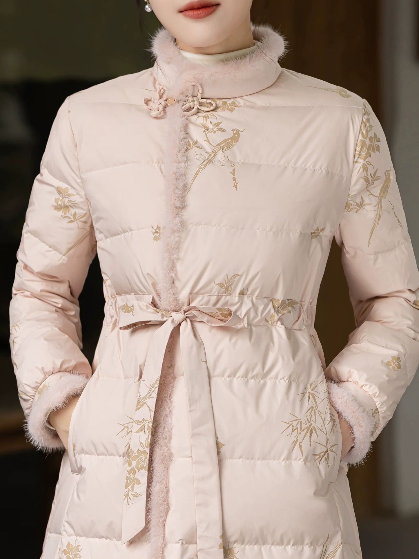 Bamboo Poem 竹影禅 - New Chinese Zen-Inspired Down Coat for Women Qipao Hanfu Style Winter Outerwear