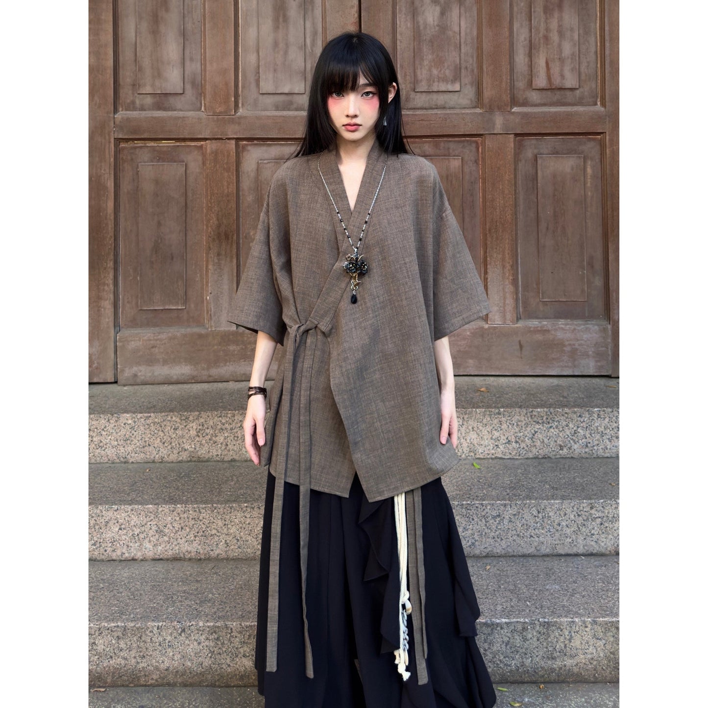 New Chinese Style Cross Collar Long Sleeve Cardigan