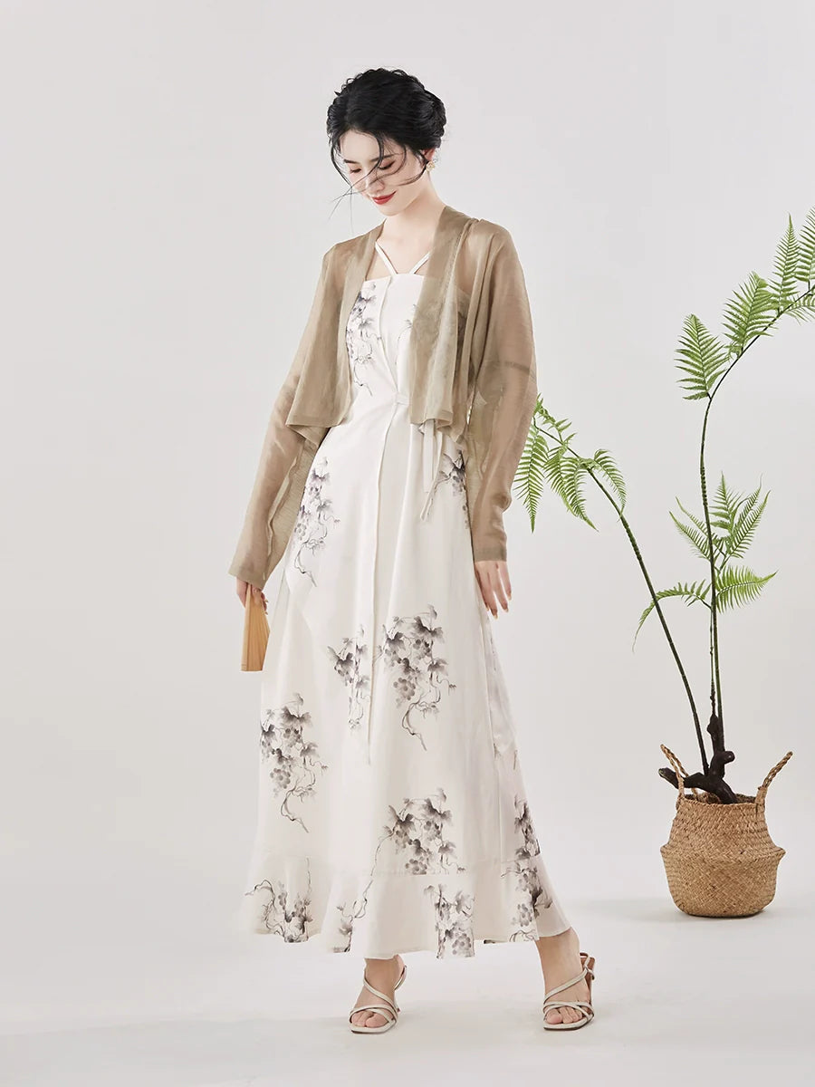 New Chinese Style Women Cardigan & Slip Maxi Dress - Grapevines 葡萄 (Preorder)