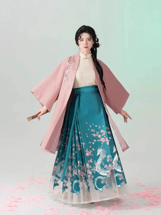 Yunxue Chinese Blouse & Mamian Skirt Outfit - modern Ming-inspired hanfu, detail view