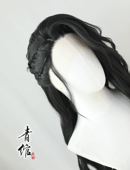 Chinese Paladin hanfu costume hair wig — detail view