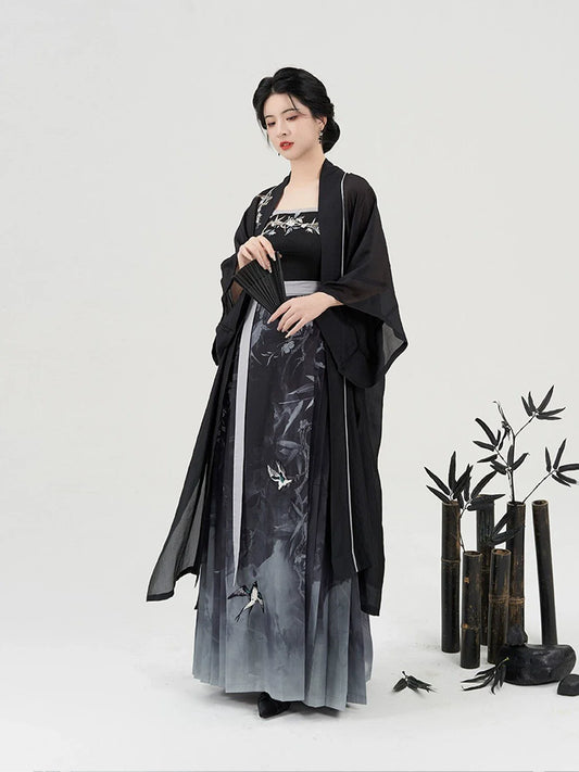 New Chinese Style Women Lightweight Cardigan & Modern Hanfu Dress - Swallow Returns 墨燕春归 (Preorder)