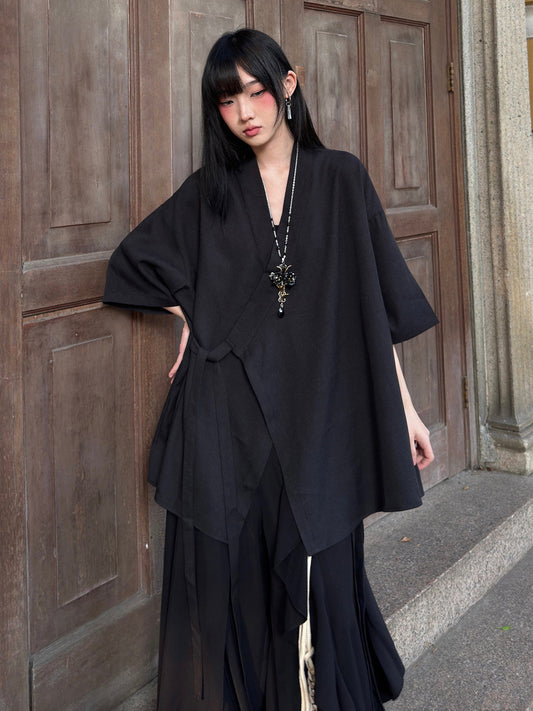 New Chinese Style Cross Collar Long Sleeve Cardigan