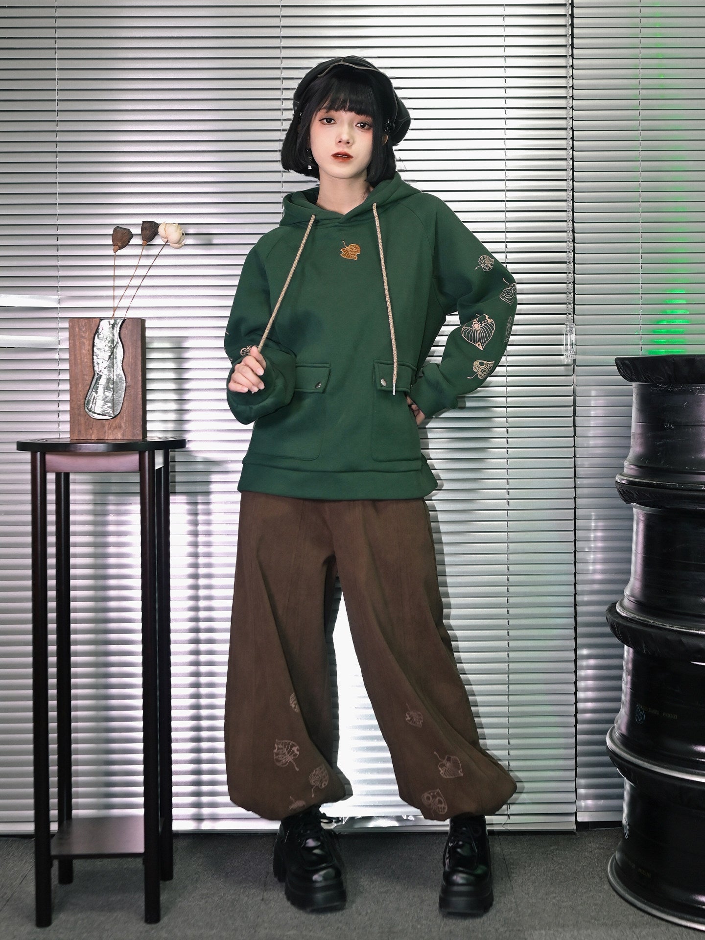 New Chinese Style Printed Hooded Fleece Sweatshirt - Reincarnation 轮回