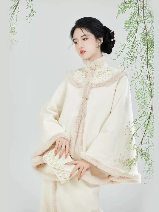 Song Dynasty Modern Hanfu Set with Embroidered Cape and Spiral Skirt - Nanzhi 南枝 (Preorder)
