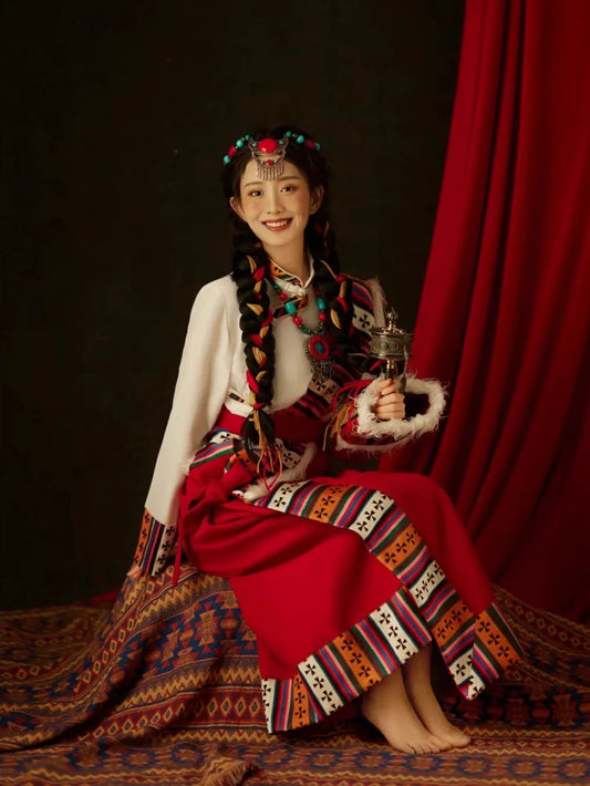 Sacred Blossom - Traditional Tibetan Robe Embroidered Ethnic Dress