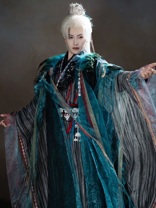 Peacock King Hanfu - Unisex Xianxia Robe with Godly Patterns, Male Costume (Preorder)