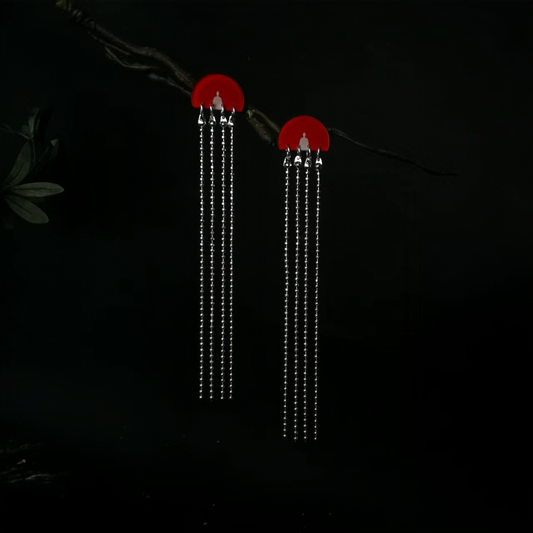 Zen tassel earrings, styled detail