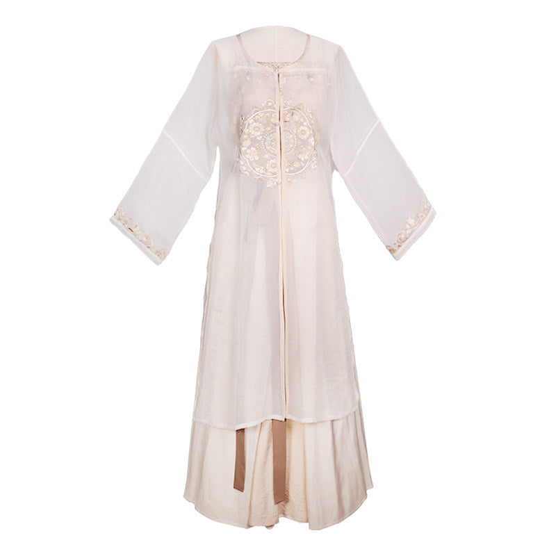 New Chinese Style Camisole with Pleated Wrap Skirt and Fairy Cardigan for Summer - Moon Amidst Clouds 云间月 (Preorder)