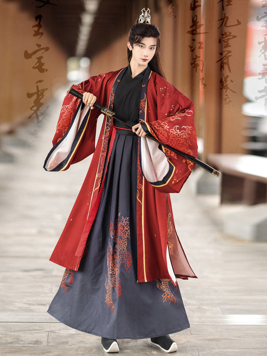 Crimson Dragon - Wei-Jin dynasty hanfu set — detail view