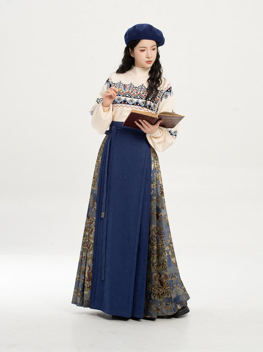 Dunhuang Museum Turtleneck Sweater and Mamianqun Hanfu Set - Pipa Music 琵琶乐 (Preorder)