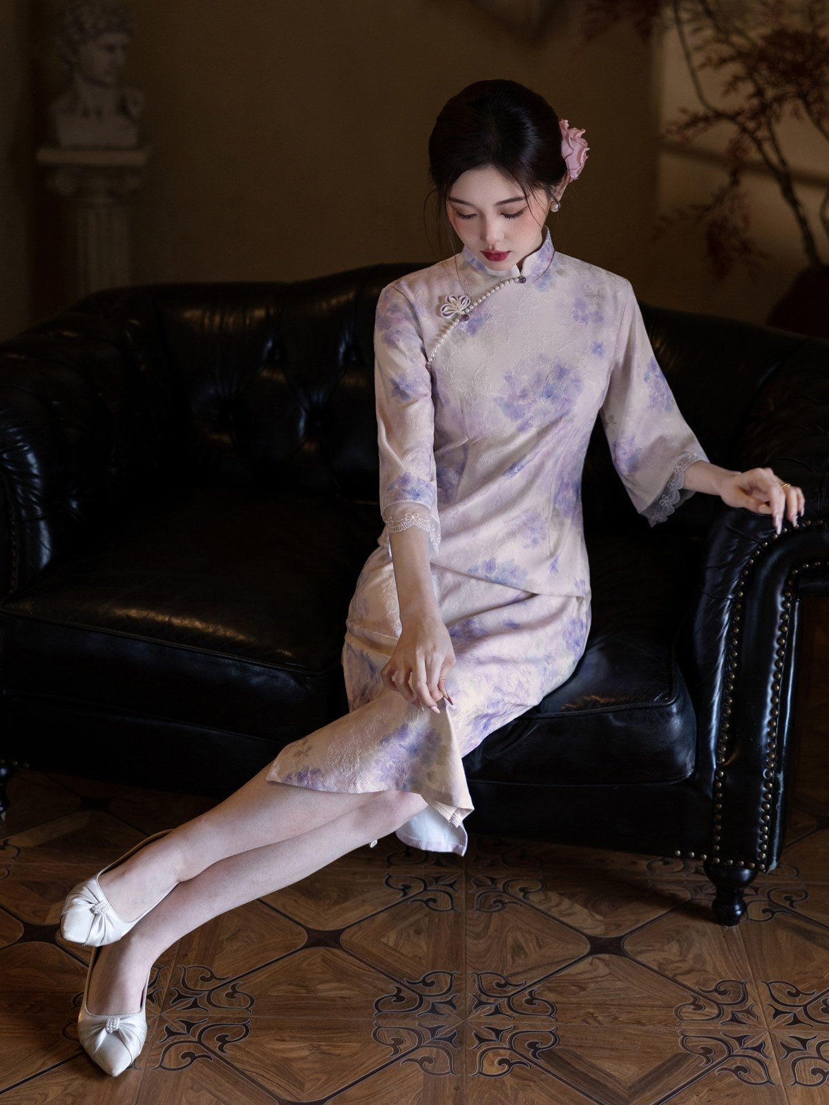 Mid Sleeve Floral Relaxed Cut Cheongsam | Dewdrop