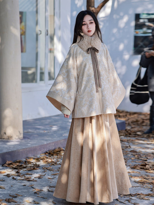 Ming Dynasty Modern Hanfu Round Collar Jacket and Elastic Skirt - Rouhua 柔华