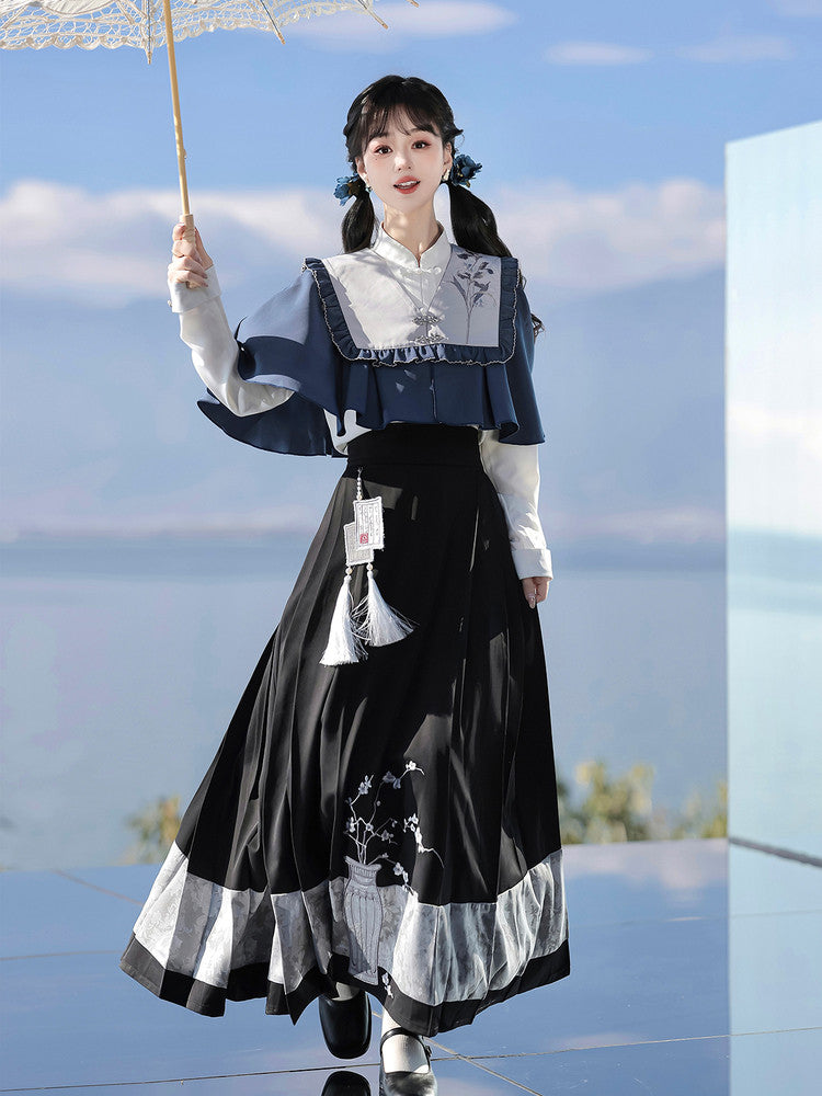 Ming Dynasty Modern Hanfu Shawl and Mamianqun - Night Reads 夜与书香
