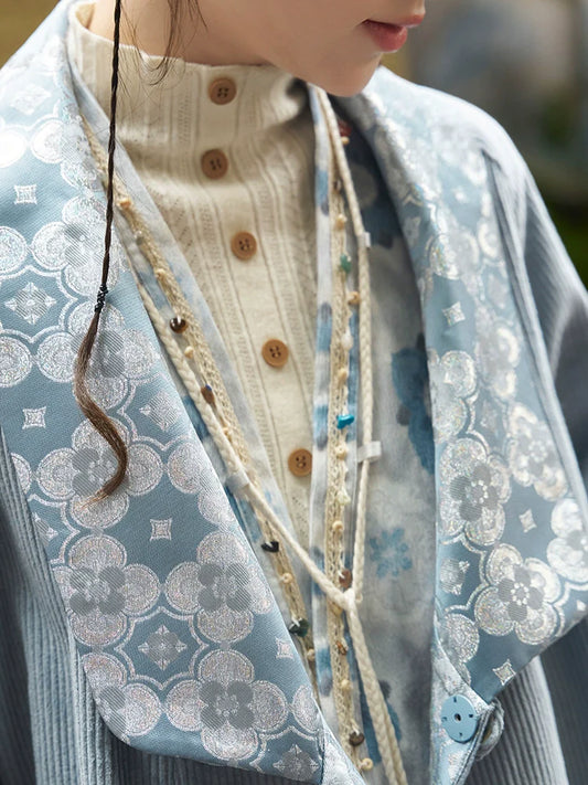 Bo Xinyue - autumn corduroy brocade coat, Chinese style trench coat — side profile