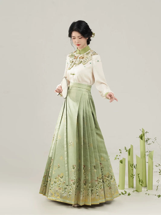 Chinese Long Sleeve Shirt & Mamian Skirt Outfit | Sunshine Rose 阳光玫瑰