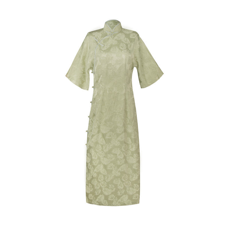 New Chinese Style Retro Flair Sleeve Cheongsam Dress - Still Spring 春不晚 (Preorder)