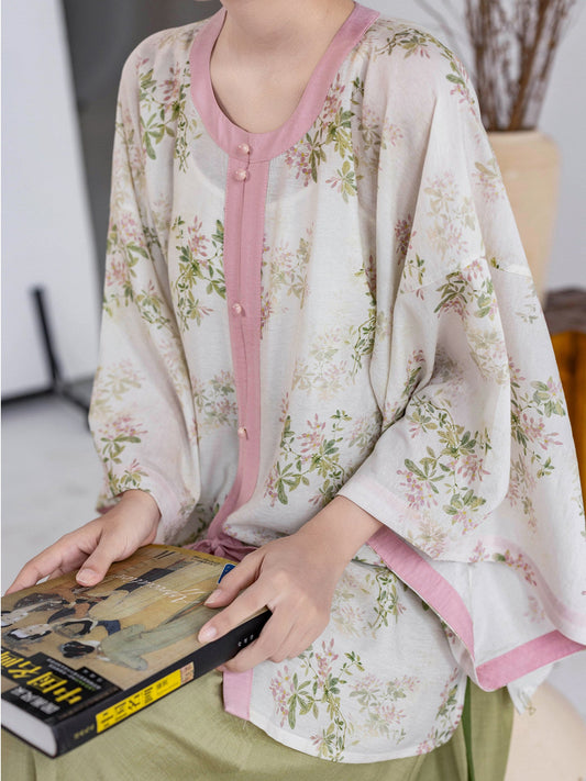 Ming Dynasty Modern Hanfu Round Collar Top and Elastic Skirt - Spring Branch 春枝