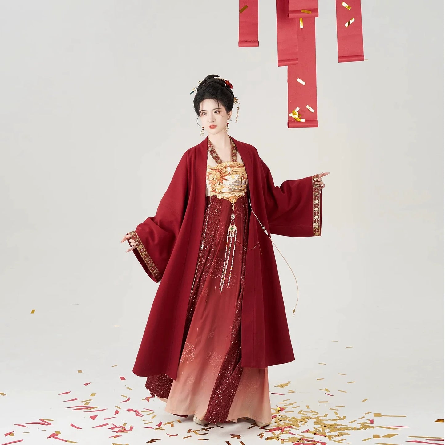 Modern Tang Dynasty Hanfu Slip Dress Set - Flower Flames 花焰 (Preorder)