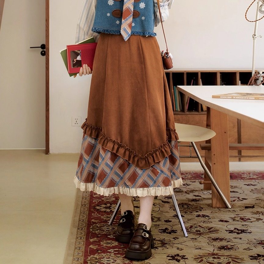 New Chinese Style Long Sleeve Top and Elastic Skirt with Pockets - Sea Salt Mocha 海盐摩卡