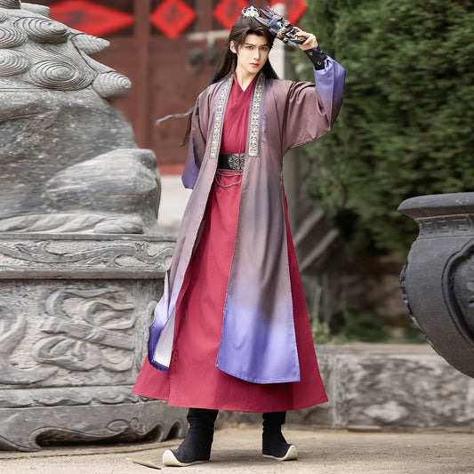 Purple Dawn Rising 紫气东来 - Mens Hanfu Cross-Collar Robe, Ghost King Cosplay with Han Elements