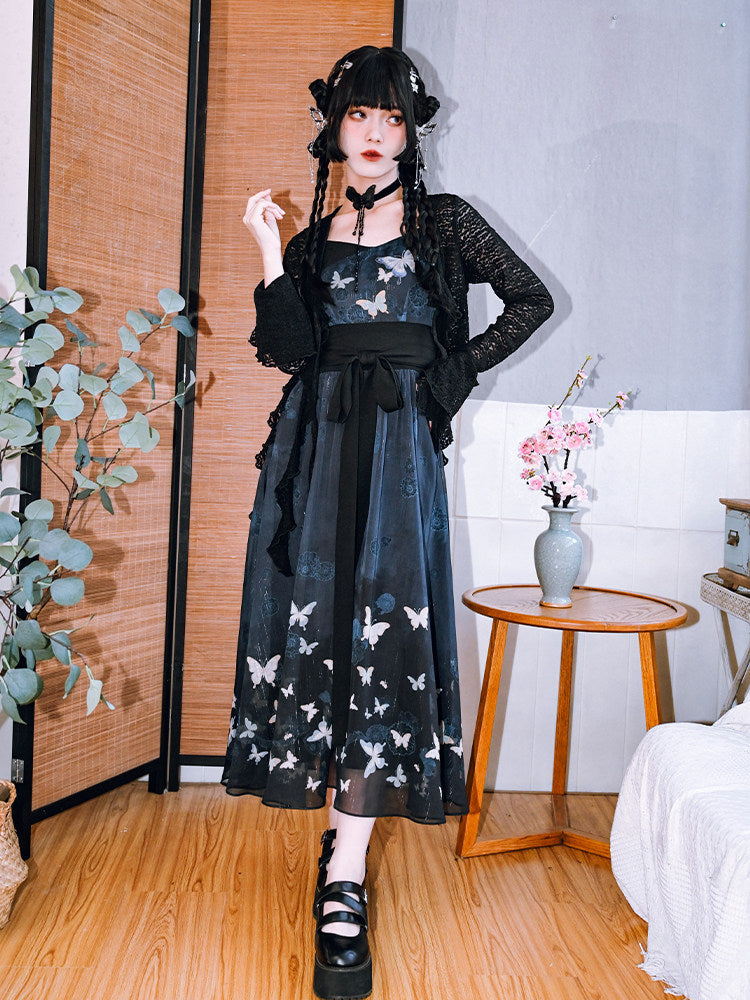New Chinese Style Butterfly Print Sundress - Yin 蝶吟