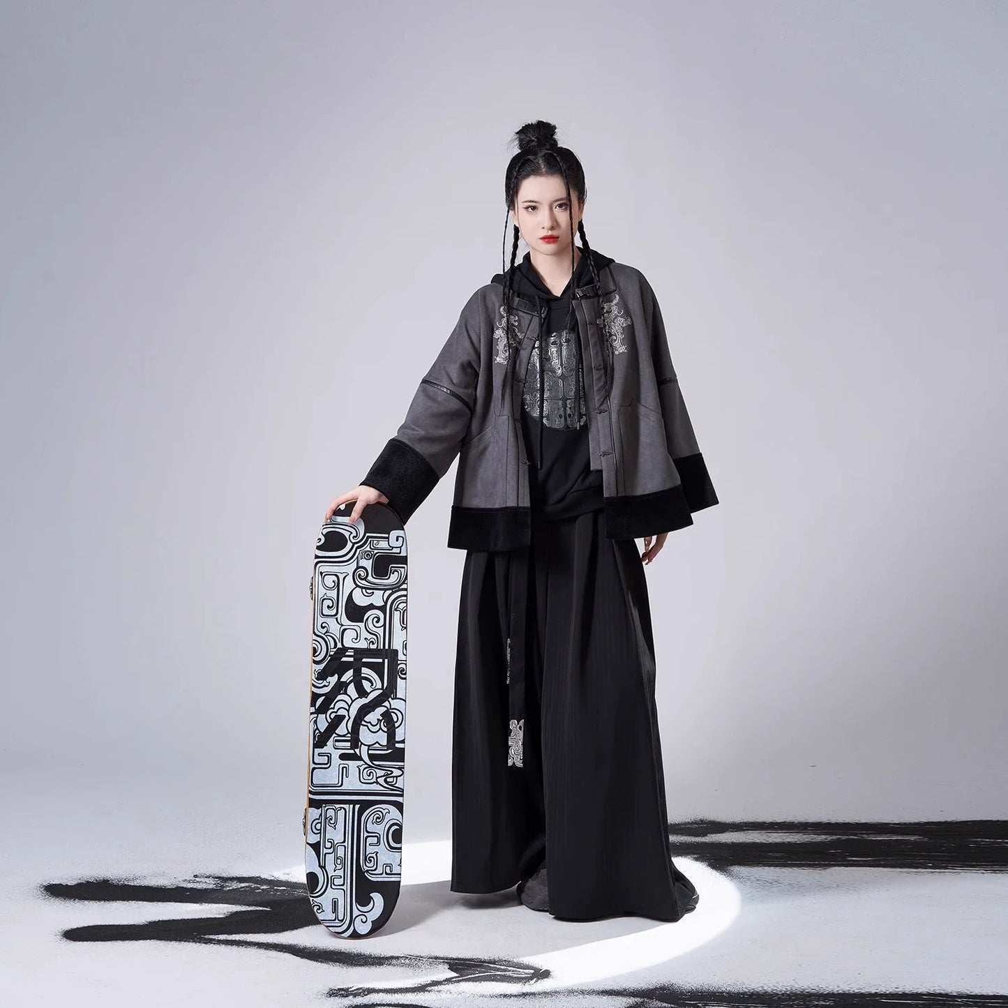Song Dynasty Modern Hanfu Set with Hooded Jacket and Wide Leg Pants - Longding 龙鼎 (Preorder)