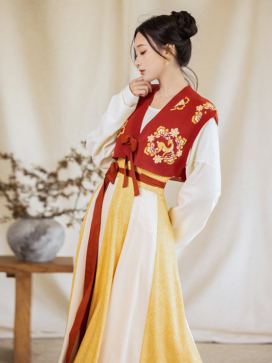 Tang Dynasty Modern Hanfu Beizi Vest and Twelve Panel Wrap Skirt - Taiping 太平 (Preorder)