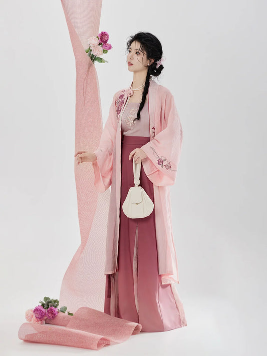 Song Dynasty Modern Hanfu Set with Changgan Temple Beizi and Three Pleat Skirt - Rose Letter 玫瑰来信 (Preorder)