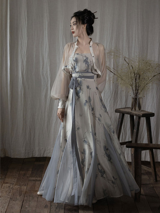 Song Dynasty Modern Hanfu Changgan Temple Jacket and Pleated Skirt - Songjian 松间 (Preorder)