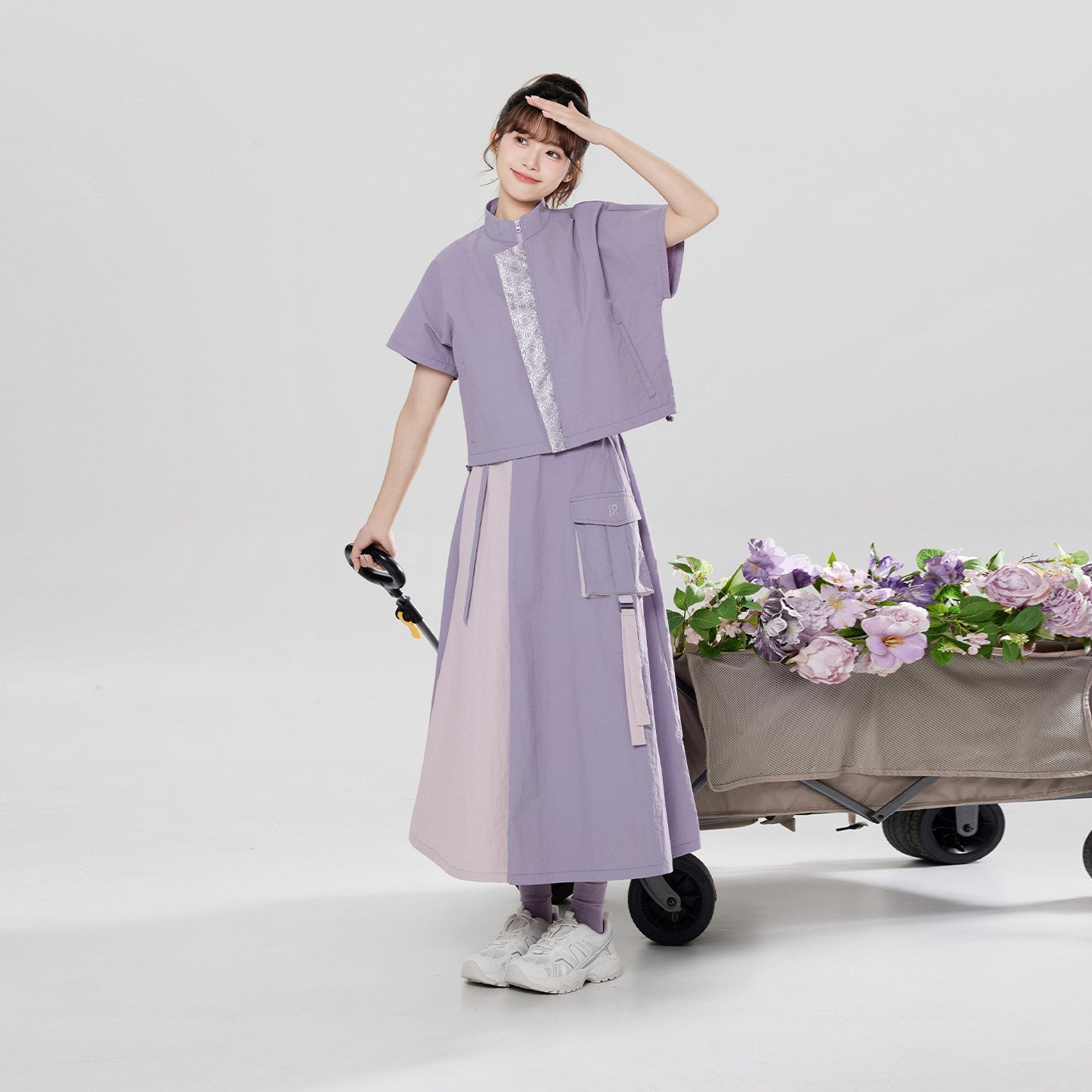 Xunshan | New Chinese Style Stand Collar Top and Skirt Set