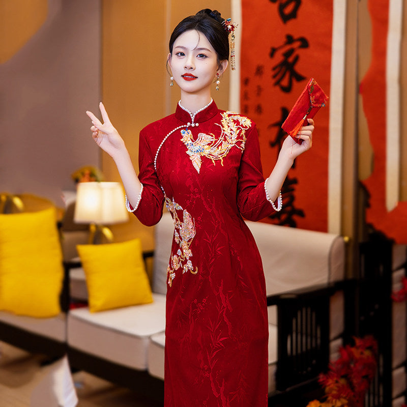 Chinese Wedding Engagement & Tea Ceremony Short Sleeve Cheongsam | Magpie Bridge