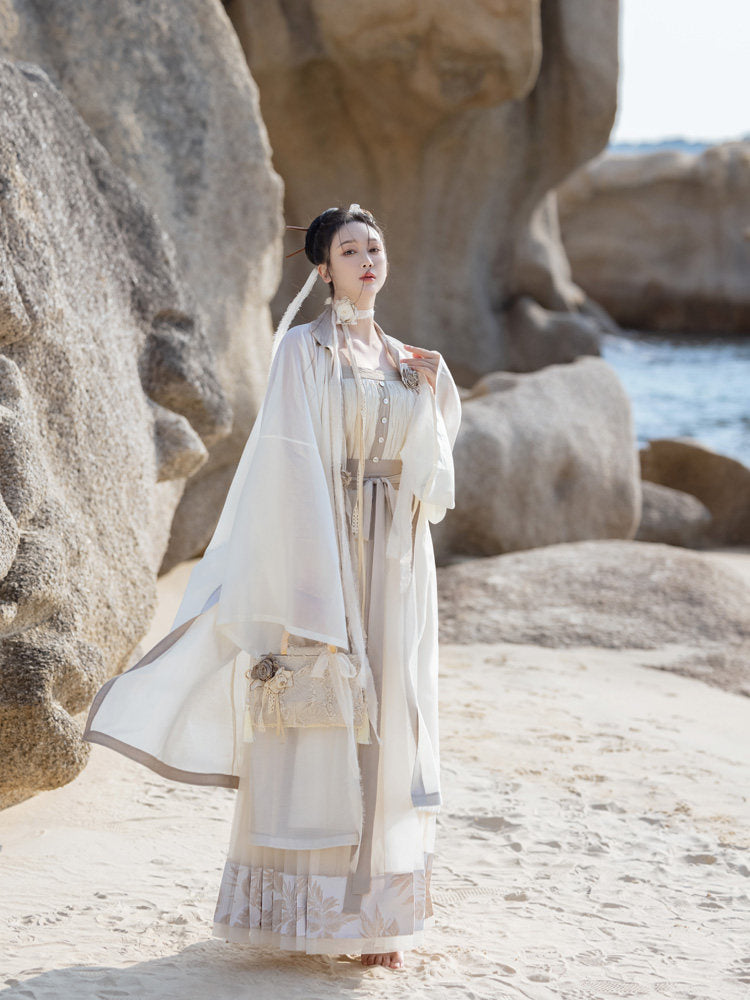 New Chinese Style Tencel Long Robe and Sheer Mamian Skirt Hanfu Set - Dream of Mountains 山海入梦