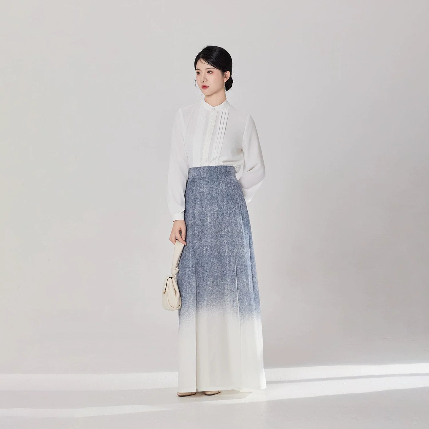 New Chinese Style Women Long Sleeve Top and Three Pleat Skirt Modern Hanfu Set - Spring Diaries 春涧集 (Preorder)