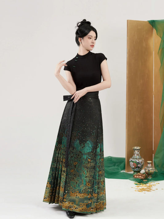 Bronze Money Tree modern Ming-inspired mamian skirt, top detail