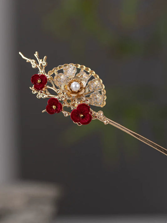 Oriental Plum Fan Hair Stick | Ancient Chinese Hair Accessory